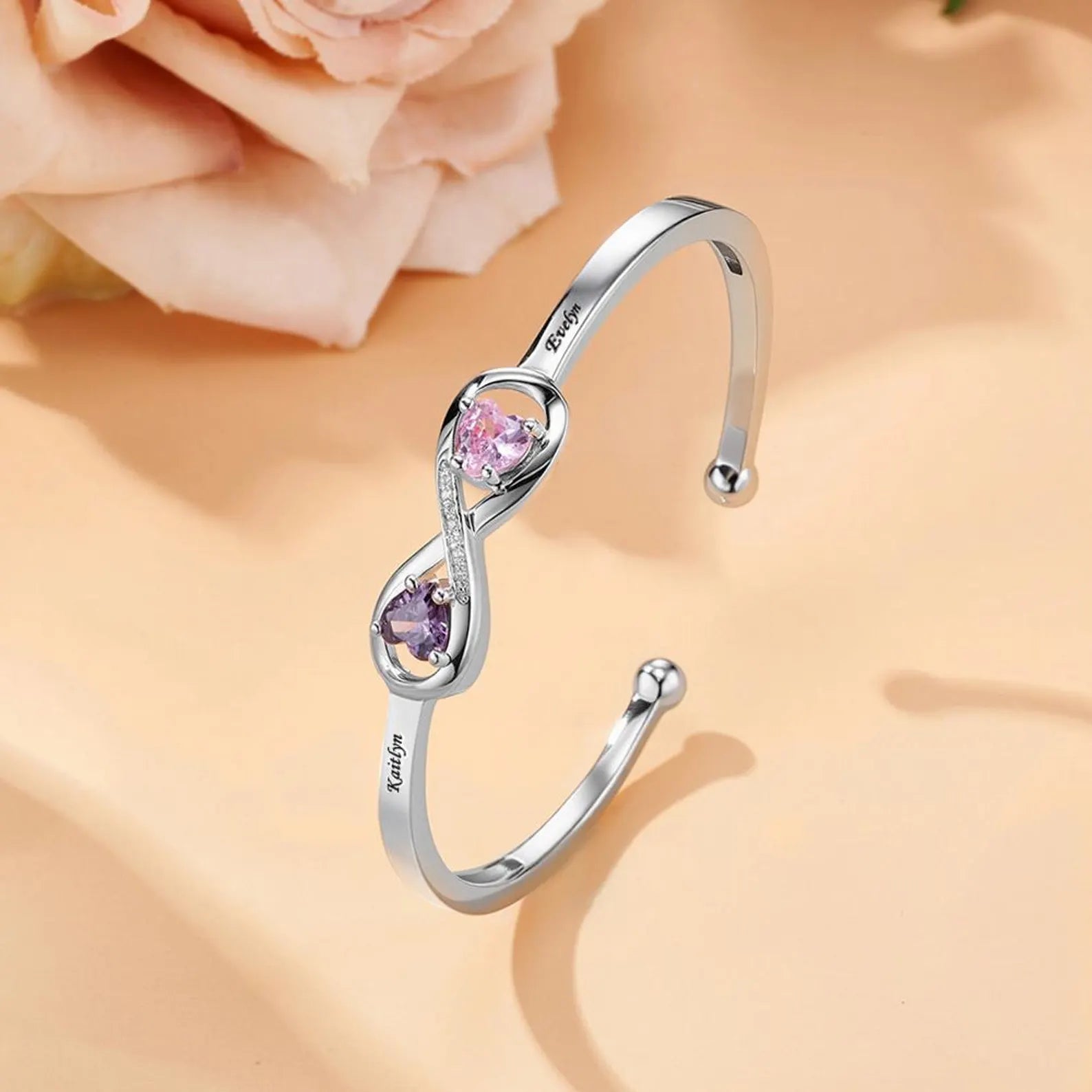 Double Heart Birthstone Bracelet