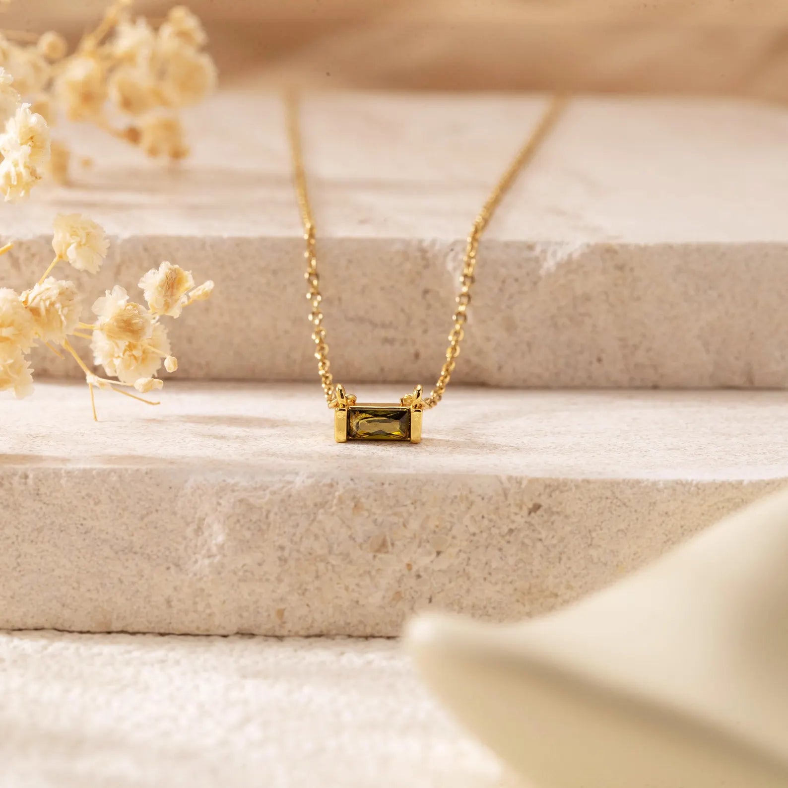 Dainty Baguette Birthstone Necklace