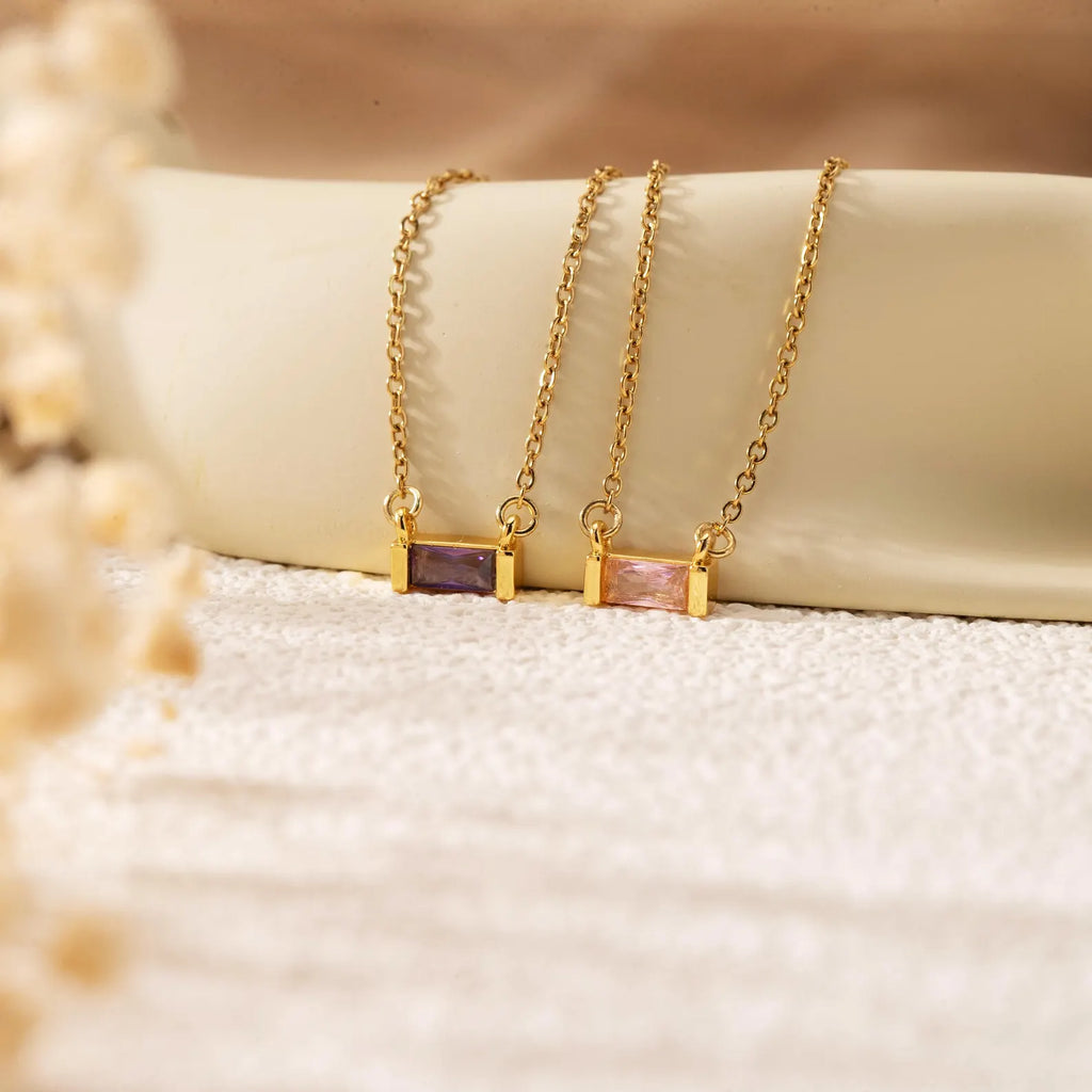 Dainty Baguette Birthstone Necklace
