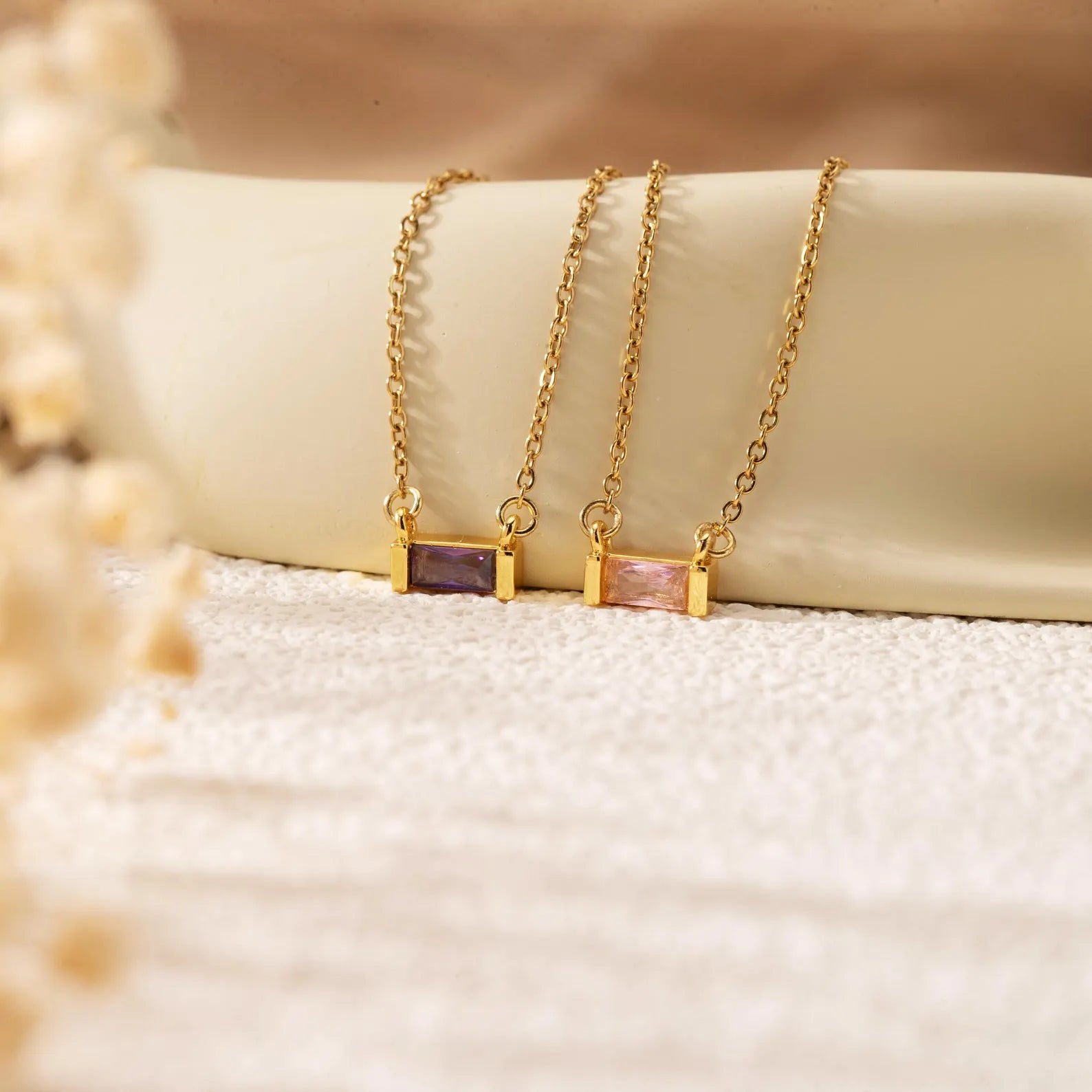 Dainty Baguette Birthstone Necklace