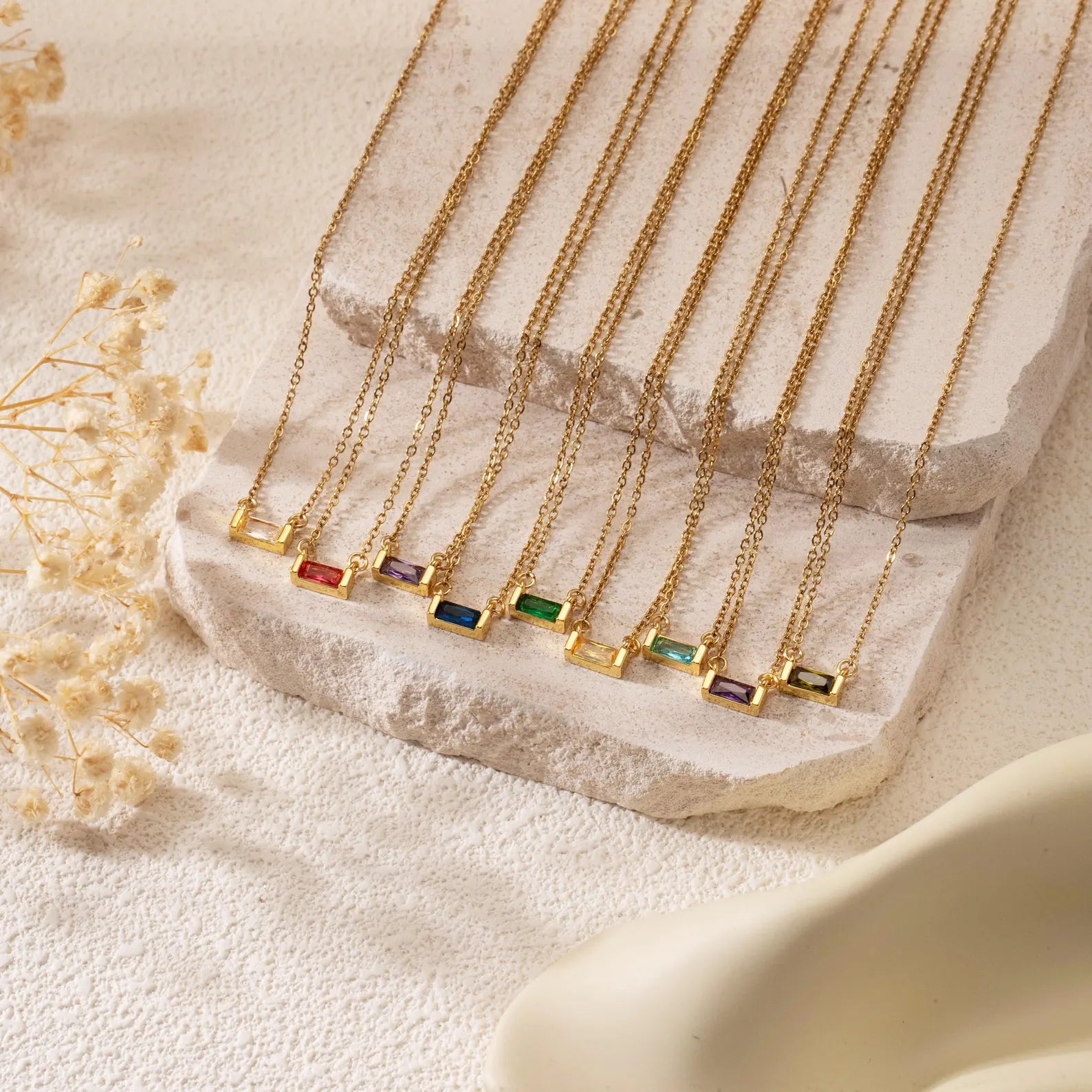 Dainty Baguette Birthstone Necklace