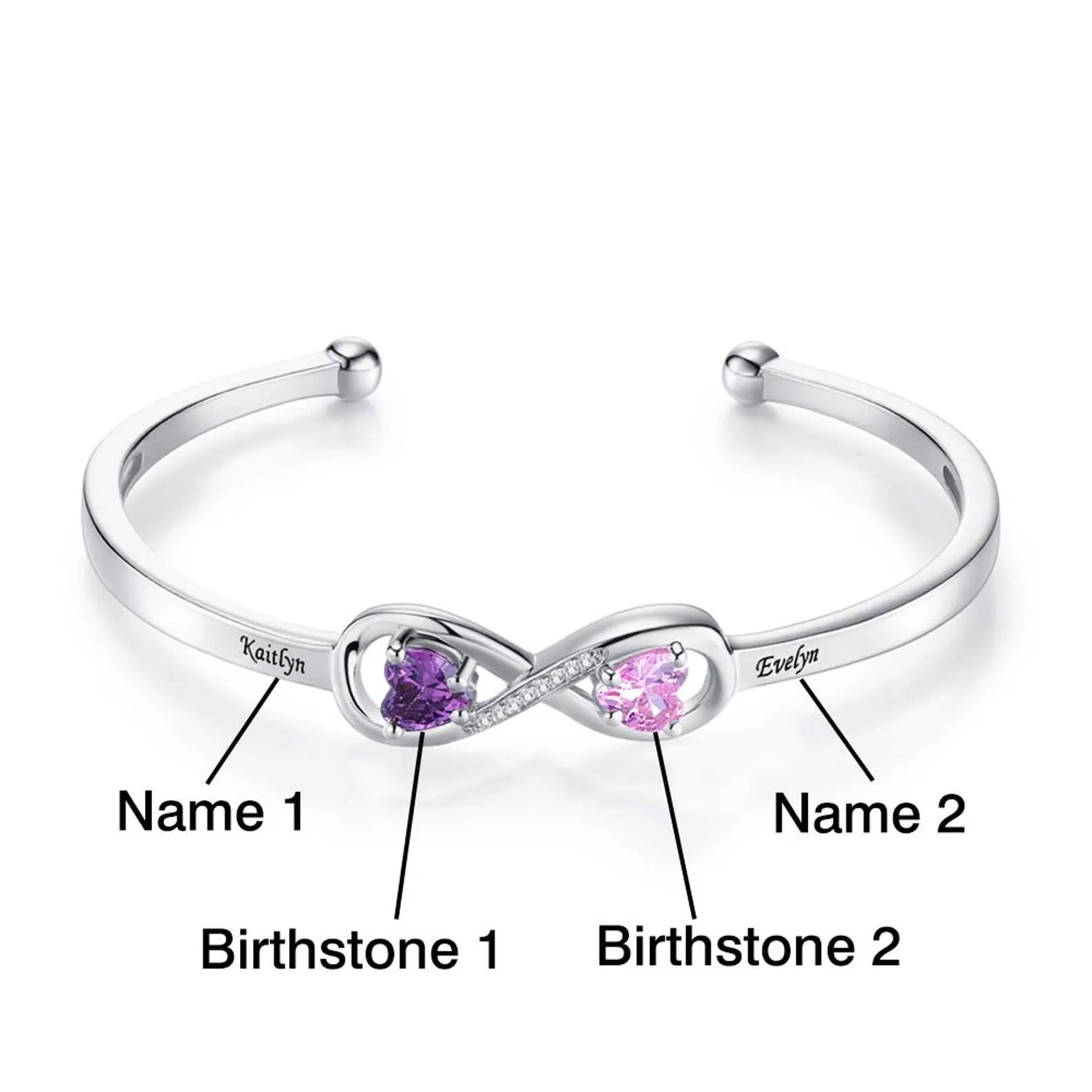 Double Heart Birthstone Bracelet