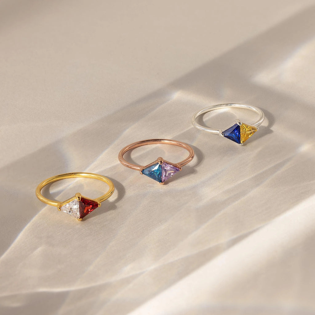 Couple Birthstone ,Toi et Moi Copper Ring